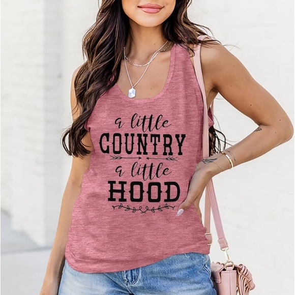 A Little Country A Little Hood Print Tank Top Women Country Music Racerback XL - Picture 3 of 4